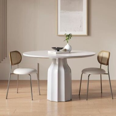 pure white french vintage round ceramic dining table