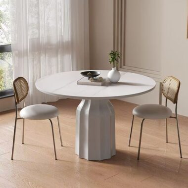 pure white french vintage round ceramic dining table