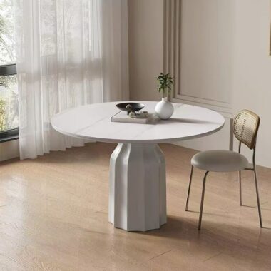 pure white french vintage round ceramic dining table
