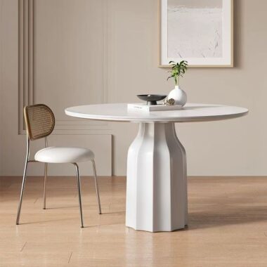 pure white french vintage round ceramic dining table