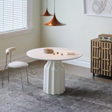 pure white french vintage round ceramic dining table