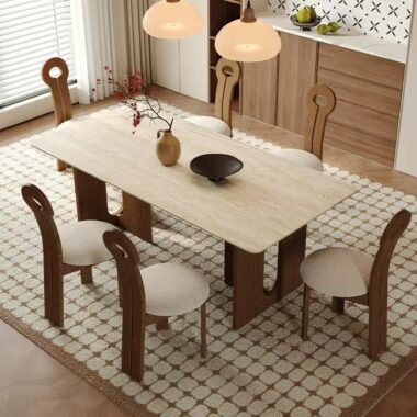 French vintage solid wood leg rectangular ceramic dining table for homes