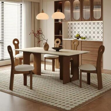 French vintage solid wood leg rectangular ceramic dining table for homes