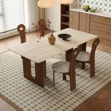 French vintage solid wood leg rectangular ceramic dining table for homes