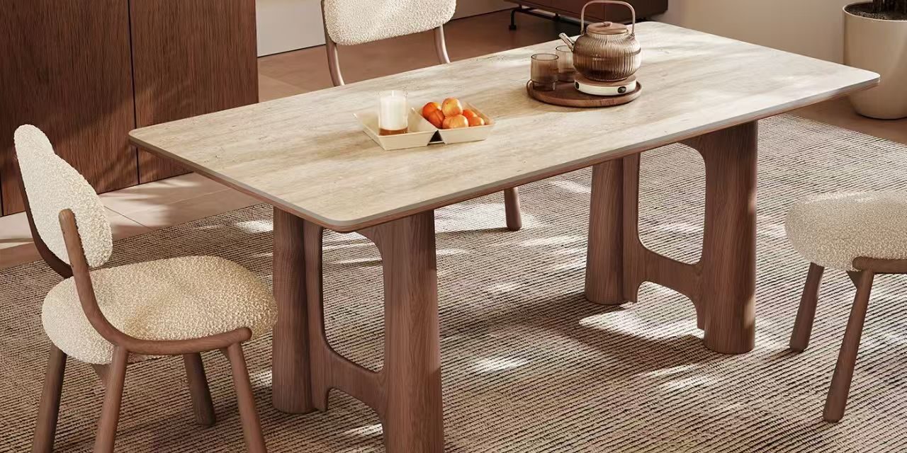 French vintage solid wood leg rectangular ceramic dining table for homes