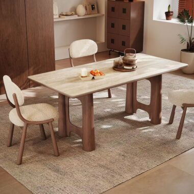 French vintage solid wood leg rectangular ceramic dining table for homes