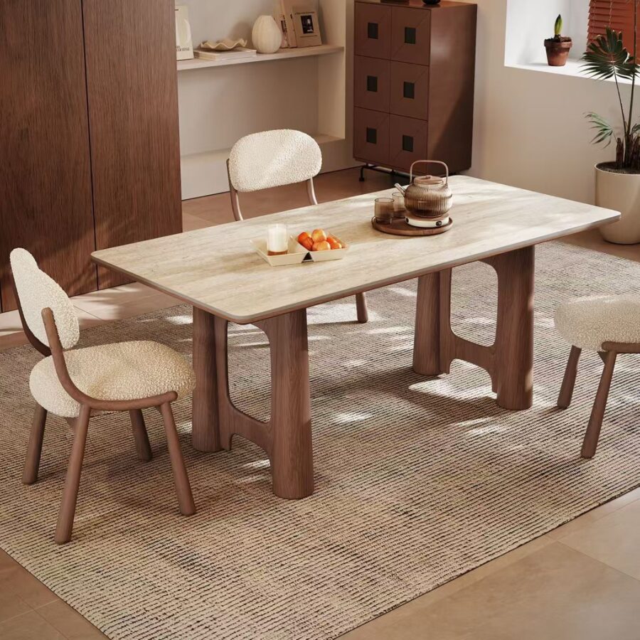 French vintage solid wood leg rectangular ceramic dining table for homes