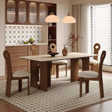 French vintage solid wood leg rectangular ceramic dining table for homes