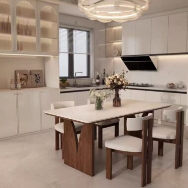 French walnut rectangular ceramic dining table for small homes