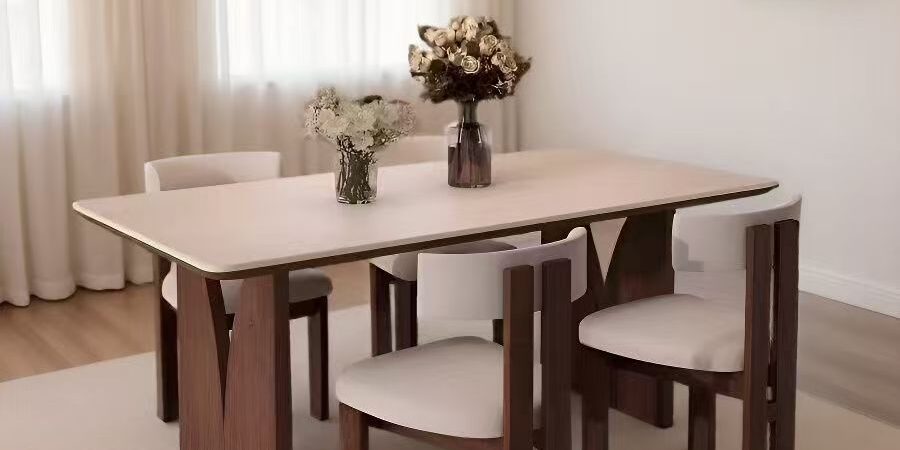 French walnut rectangular ceramic dining table for small homes