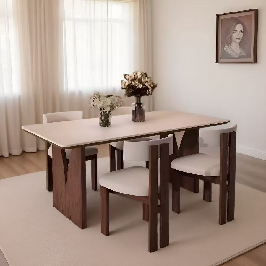 French walnut rectangular ceramic dining table for small homes
