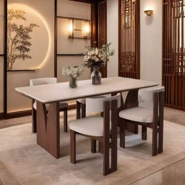 French walnut rectangular ceramic dining table for small homes