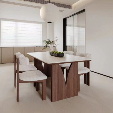 French walnut rectangular ceramic dining table for small homes