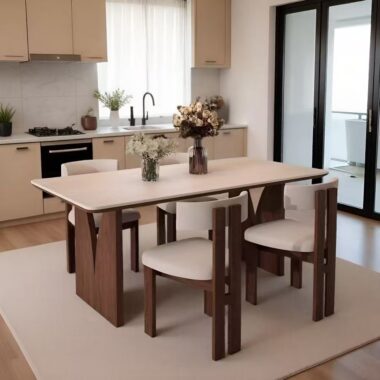 French walnut rectangular ceramic dining table for small homes