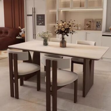 French walnut rectangular ceramic dining table for small homes