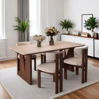 French walnut rectangular ceramic dining table for small homes