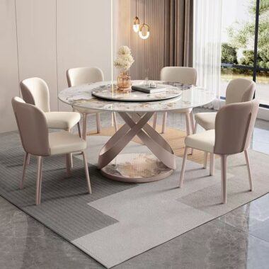Glossy light-luxury modern round ceramic dining table for homes