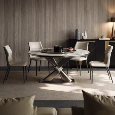 Glossy light-luxury modern round ceramic dining table for homes