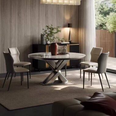Glossy light-luxury modern round ceramic dining table for homes