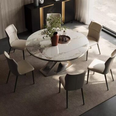 Glossy light-luxury modern round ceramic dining table for homes