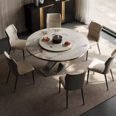 Glossy light-luxury modern round ceramic dining table for homes