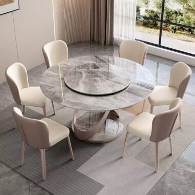 Glossy light-luxury modern round ceramic dining table for homes
