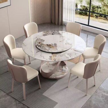 Glossy light-luxury modern round ceramic dining table for homes