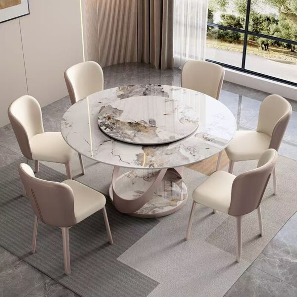 Glossy light-luxury modern round ceramic dining table for homes
