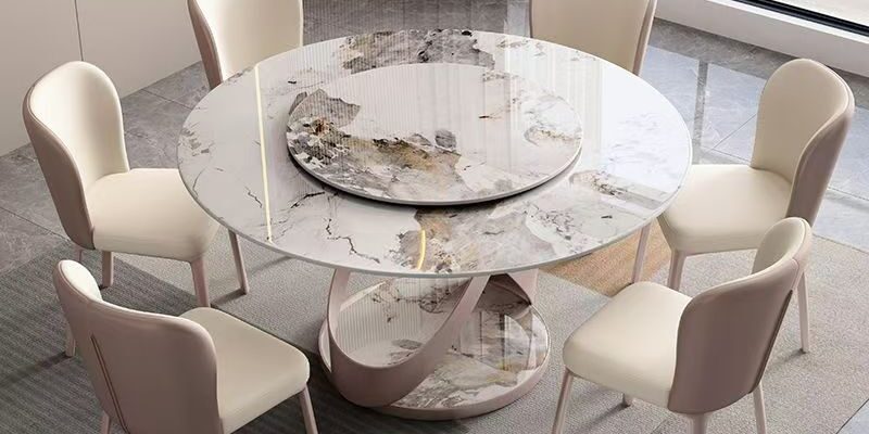 Glossy light-luxury modern round ceramic dining table for homes