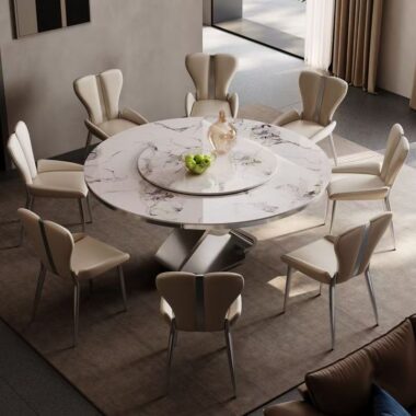 Glossy light-luxury modern round ceramic dining table for homes