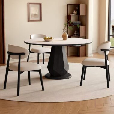 high-end modern minimalist round ceramic dining table design
