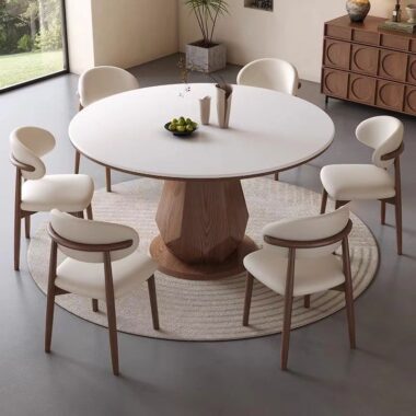 high-end modern minimalist round ceramic dining table design