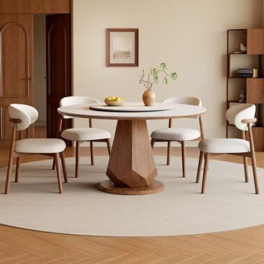 high-end modern minimalist round ceramic dining table design