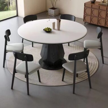 high-end modern minimalist round ceramic dining table design