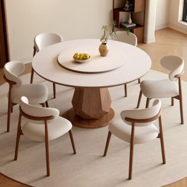 high-end modern minimalist round ceramic dining table design