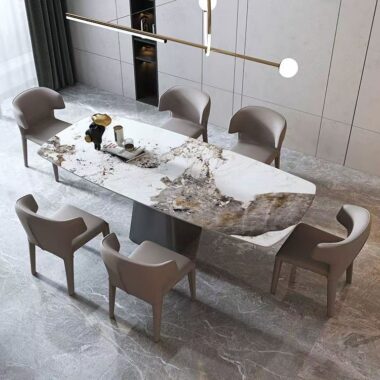 High-gloss modern rectangular ceramic dining table design
