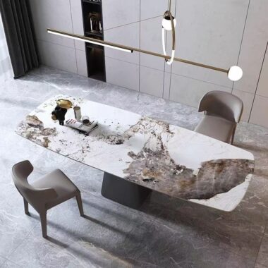 High-gloss modern rectangular ceramic dining table design