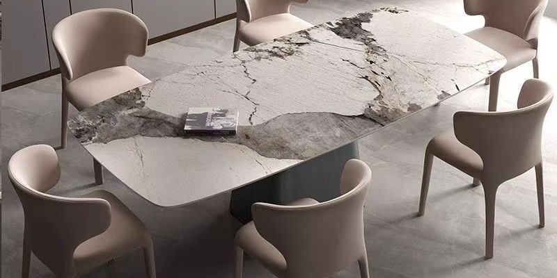 High-gloss modern rectangular ceramic dining table design