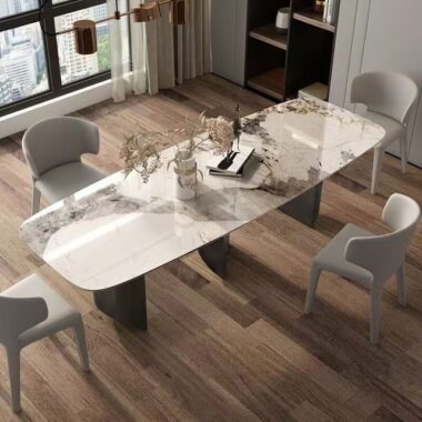 High-gloss modern rectangular ceramic dining table design