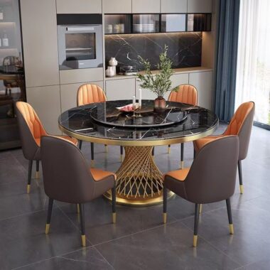 High-end Italian-style round ceramic dining table for homes