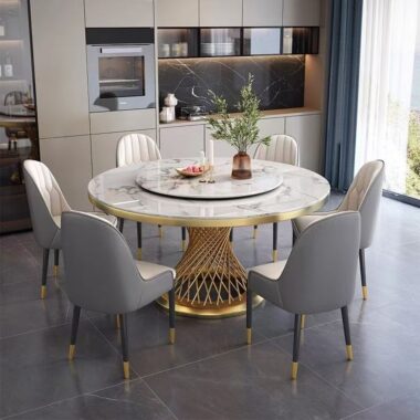 High-end Italian-style round ceramic dining table for homes