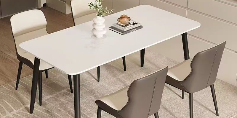 Italian minimal thick-frame ceramic rectangular dining table