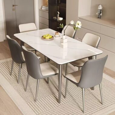 Italian minimal thick-frame ceramic rectangular dining table