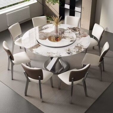 Light-luxury minimalist round ceramic dining table for small homes