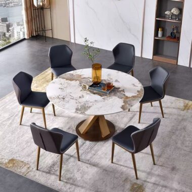 Light-luxury minimalist round ceramic dining table for small homes