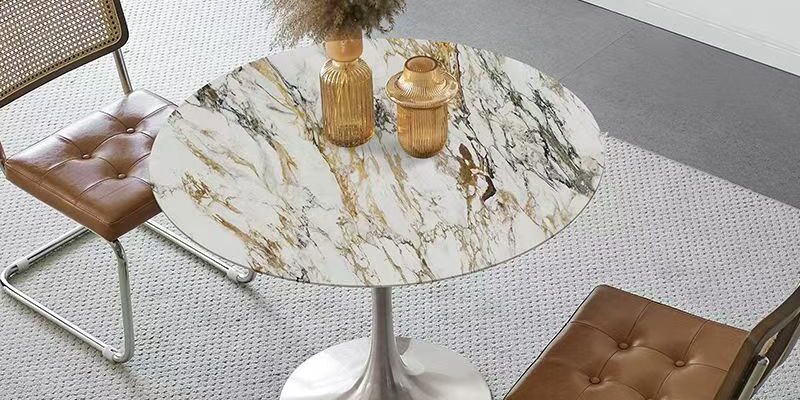 light-luxury vintage round ceramic dining table for small homes