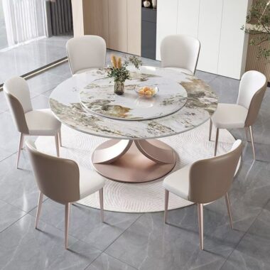 Luxury rotating round ceramic dining table for home use