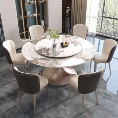 Luxury rotating round ceramic dining table for home use