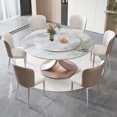 Luxury rotating round ceramic dining table for home use