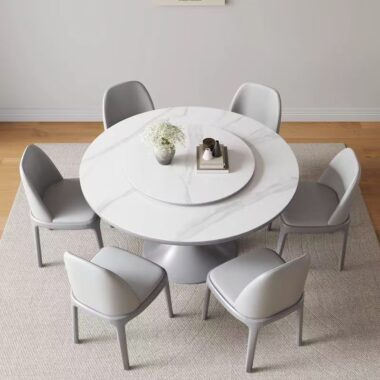 Minimalist round ceramic dining table for modern home dining
